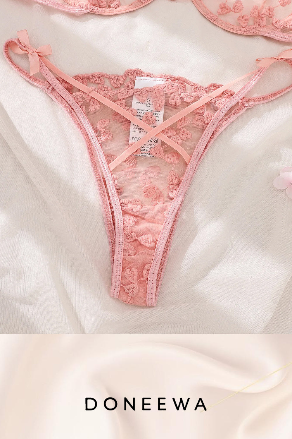 Romantic Blossom Mesh Lingerie Set with 3D Floral Appliqué – Blush Pink Seduction