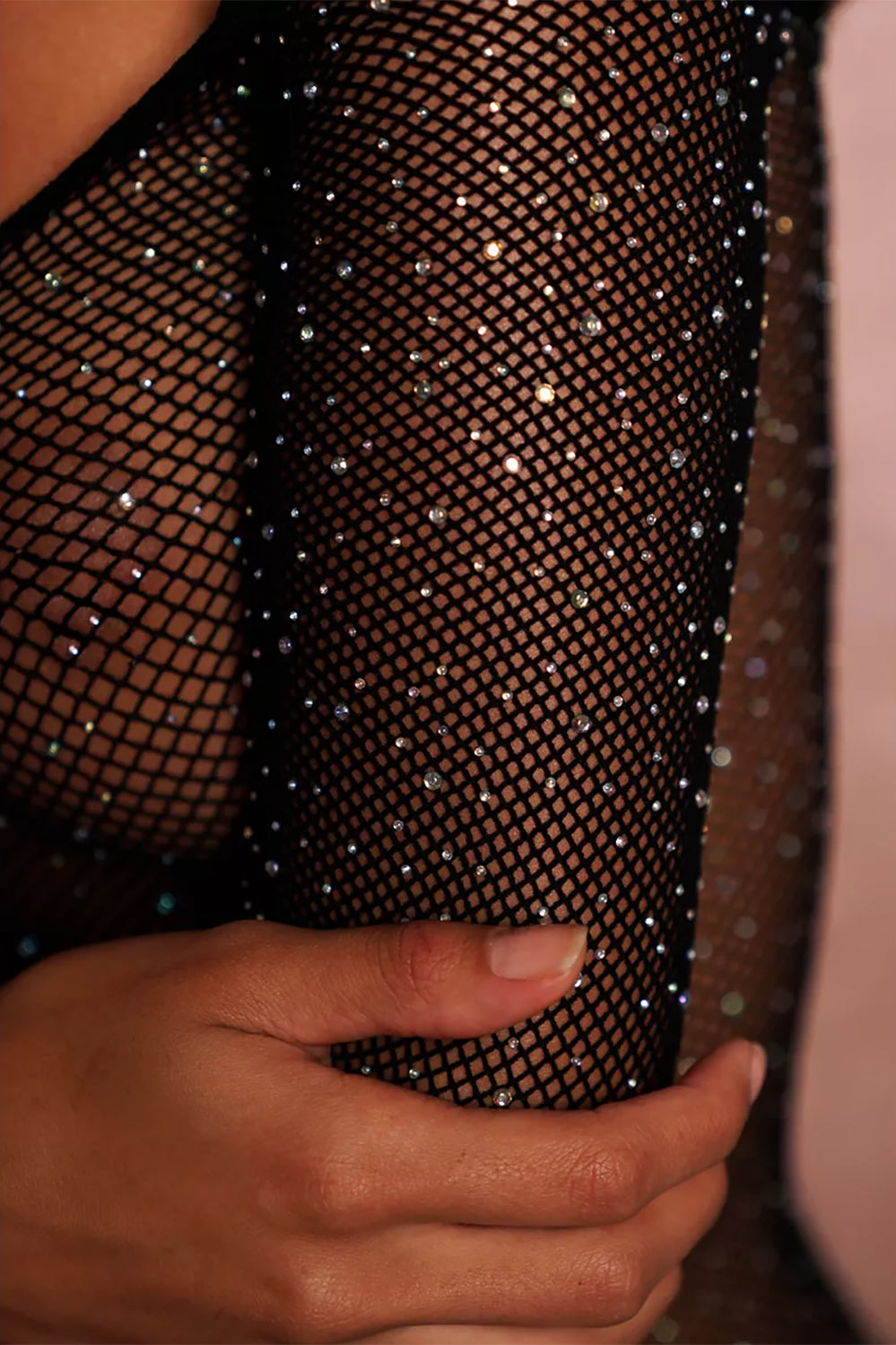 Lace Mesh Bodystocking with Sparkling Rhinestones - One Size Fits Most