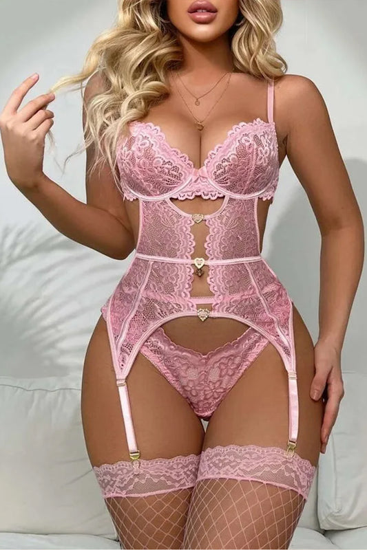 Lace Heart Accent Garter Lingerie Set – Romantic Elegance Design