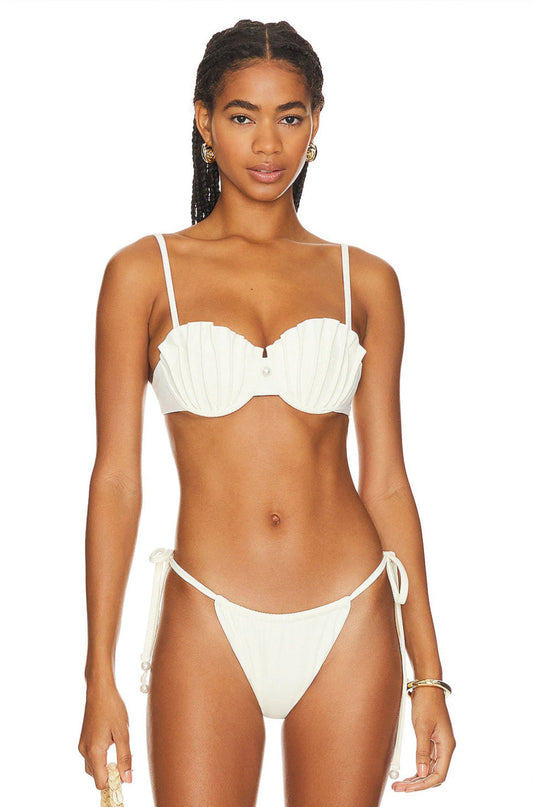 Shell-Cup Bikini Set with Pearl Accent – Ivory Shoreline Dream
