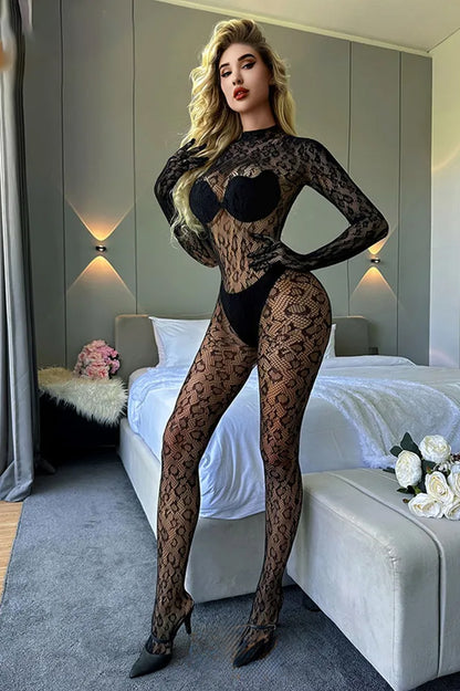 Elegant Full Lace Bodystocking – Long Sleeve Mesh Seduction