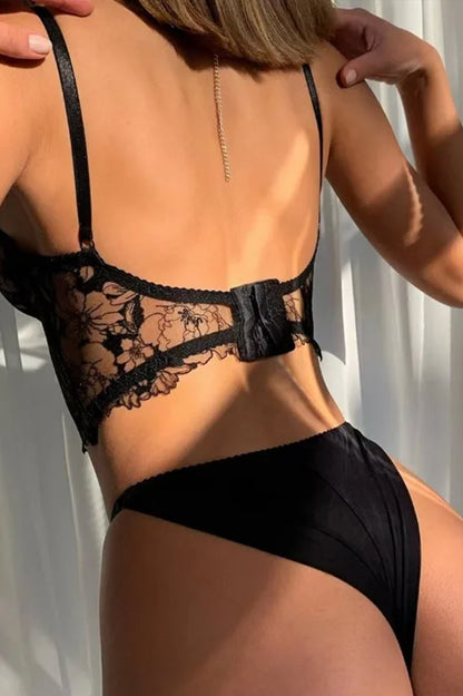 Lace Corset Lingerie Set with Floral Embroidery – Available in Black & White