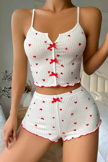 Playful Hearts Ribbed Cotton Pajama Set – Sweet Crush Edition