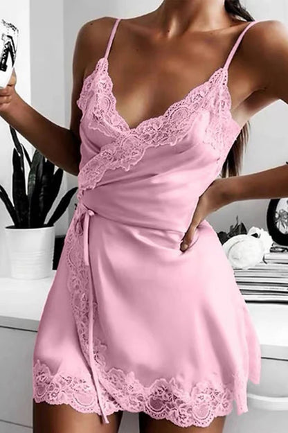 Velvet Temptation Lace-Trim Babydoll Dress with Satin Bow – Midnight Romance
