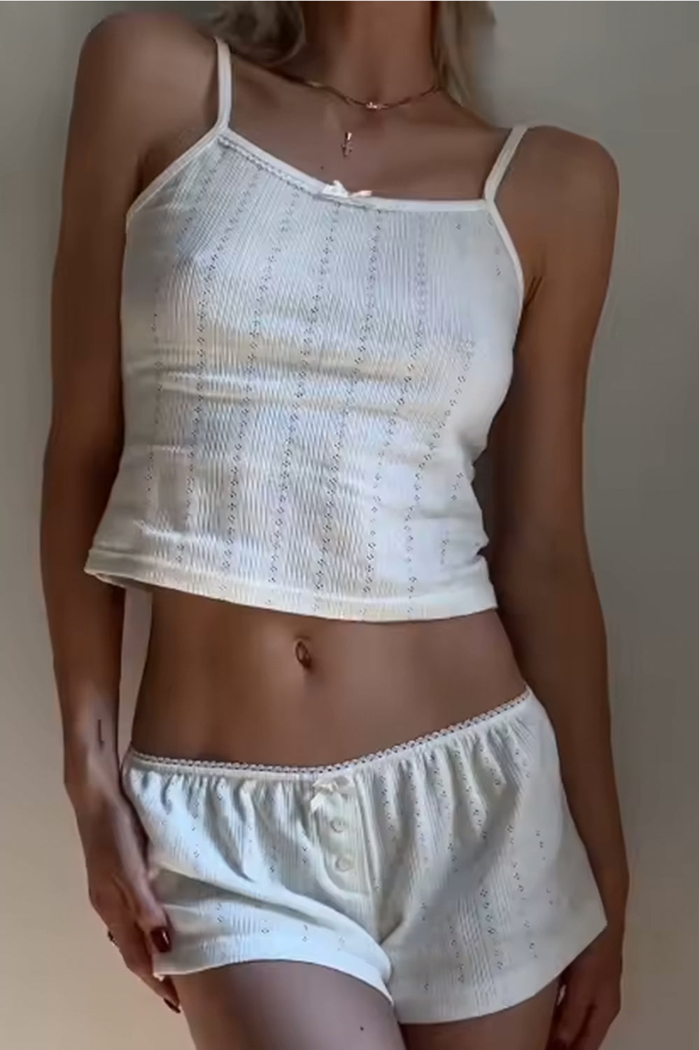 Cotton Bliss Two-Piece Pajama Set with Lace Trim – Sweet Comfort
