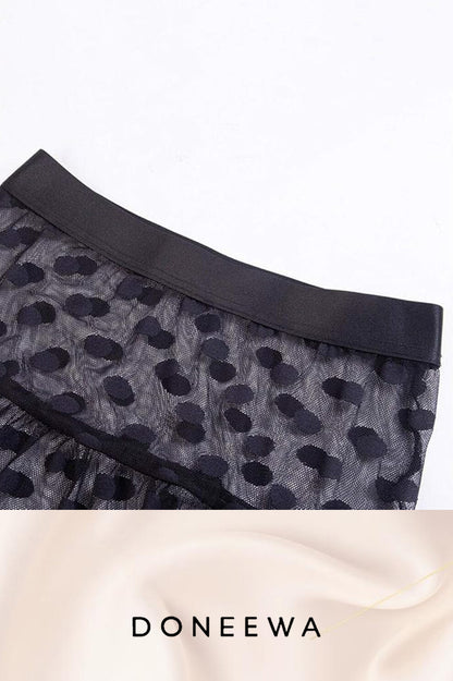 Polka Dot Mesh Skirt with Elastic Waist – Available S to XL