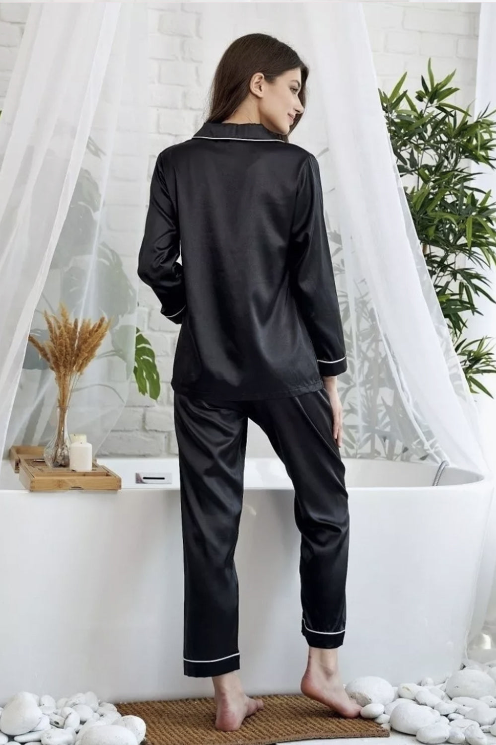 Classic Satin Elegance Long Sleeve Pajama Set – Timeless Comfort