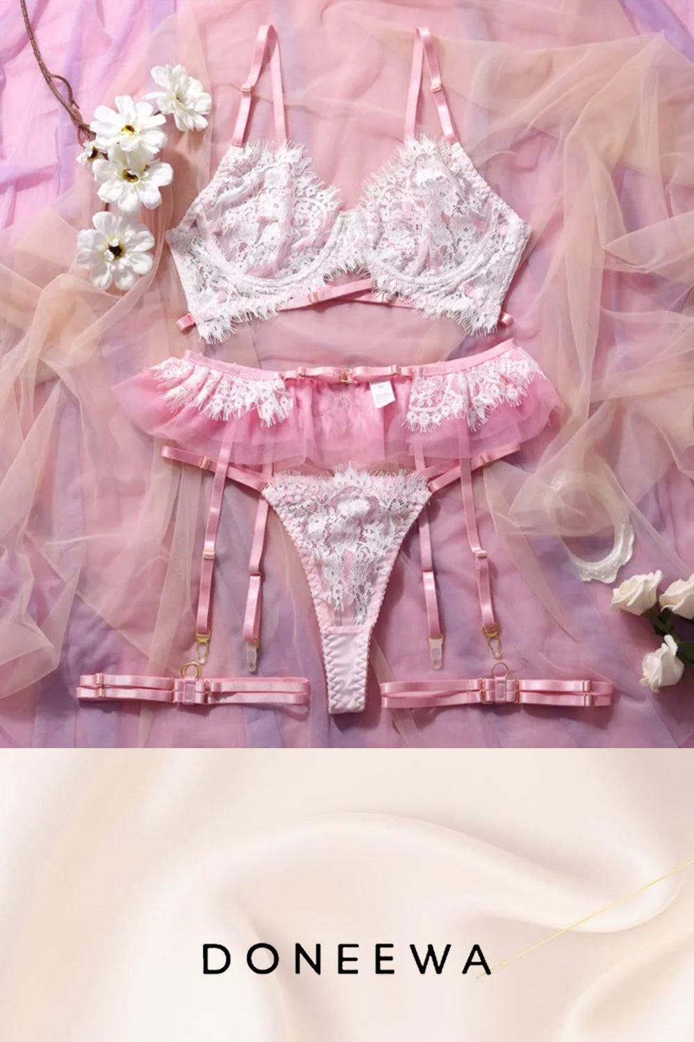 Pink Lace & Tulle Harness Lingerie Set – Sweet Desire Edition