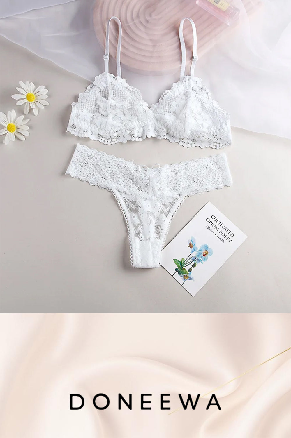 Satin Lace Triangle Bra & Thong Set – Midnight Temptation Collection