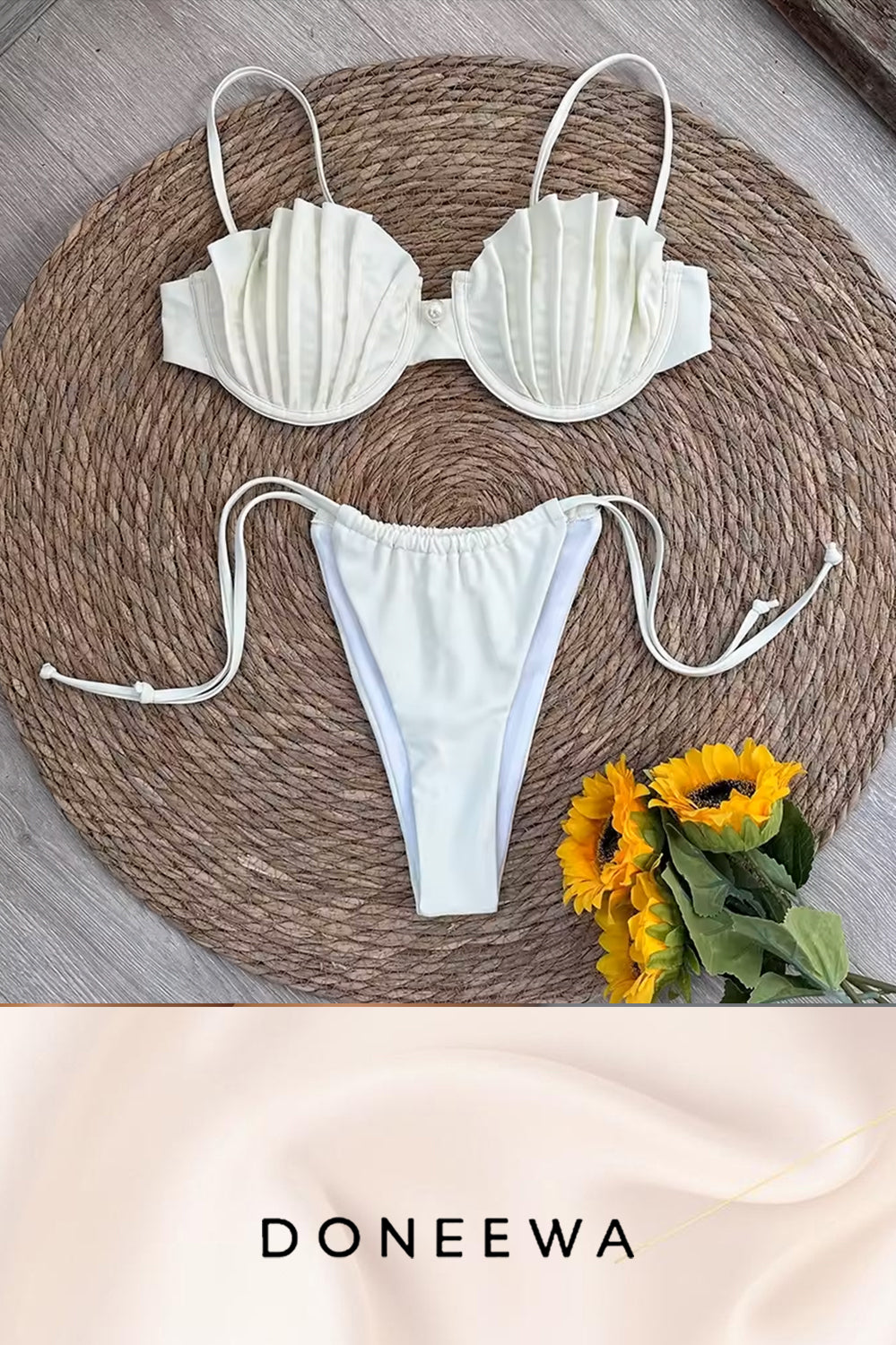 Shell-Cup Bikini Set with Pearl Accent – Ivory Shoreline Dream