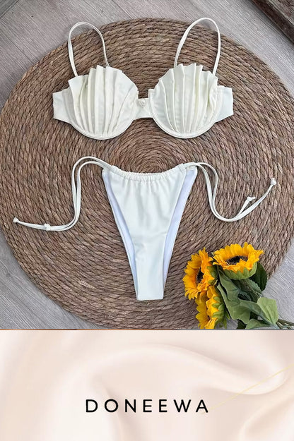 Shell-Cup Bikini Set with Pearl Accent – Ivory Shoreline Dream