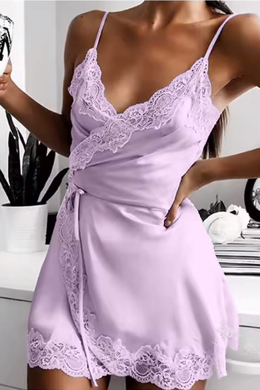 Velvet Temptation Lace-Trim Babydoll Dress with Satin Bow – Midnight Romance
