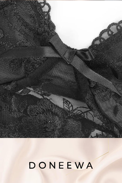 Lace Rose Embroidered Garter Lingerie Set – Sheer Elegance Bloom