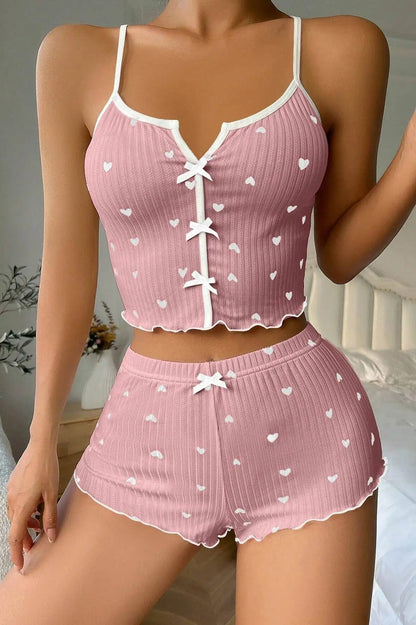 Playful Hearts Ribbed Cotton Pajama Set – Sweet Crush Edition