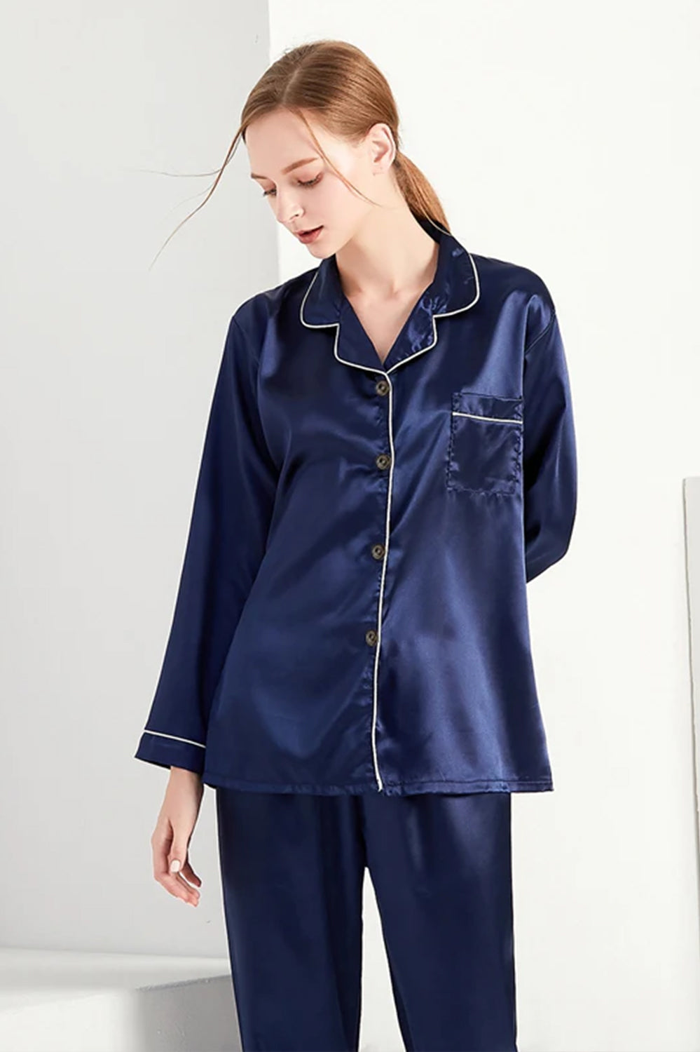 Classic Satin Elegance Long Sleeve Pajama Set – Timeless Comfort