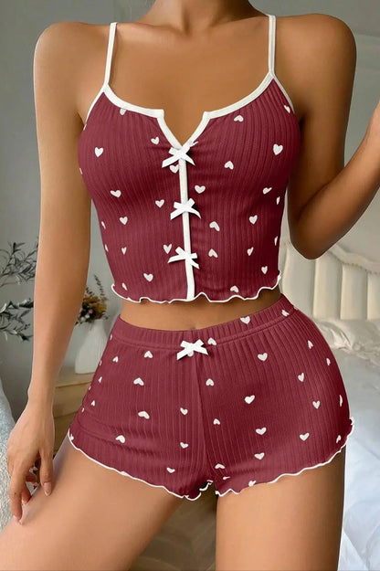 Playful Hearts Ribbed Cotton Pajama Set – Sweet Crush Edition