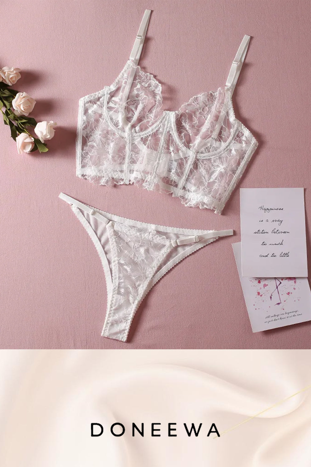 Lace Corset Lingerie Set with Floral Embroidery – Available in Black & White