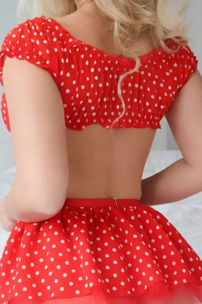 Polka Dot Garter Skirt Lingerie Set – Retro Pin-Up Charm