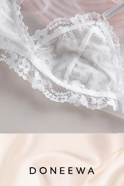 Satin Lace Triangle Bra & Thong Set – Midnight Temptation Collection