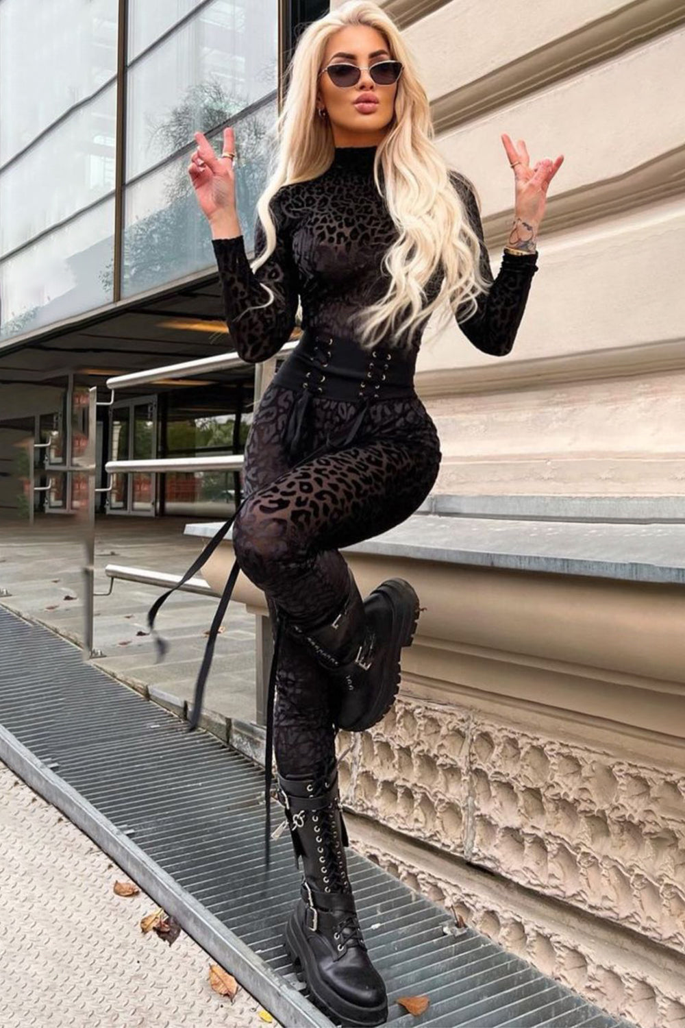 Elegant Lace Bodystocking with Cutout Mesh – Free Size Seductive Fit