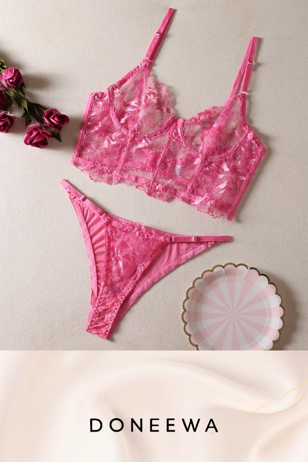 Lace Corset Lingerie Set with Floral Embroidery – Available in Black & White