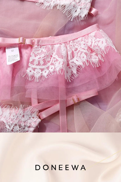 Pink Lace & Tulle Harness Lingerie Set – Sweet Desire Edition
