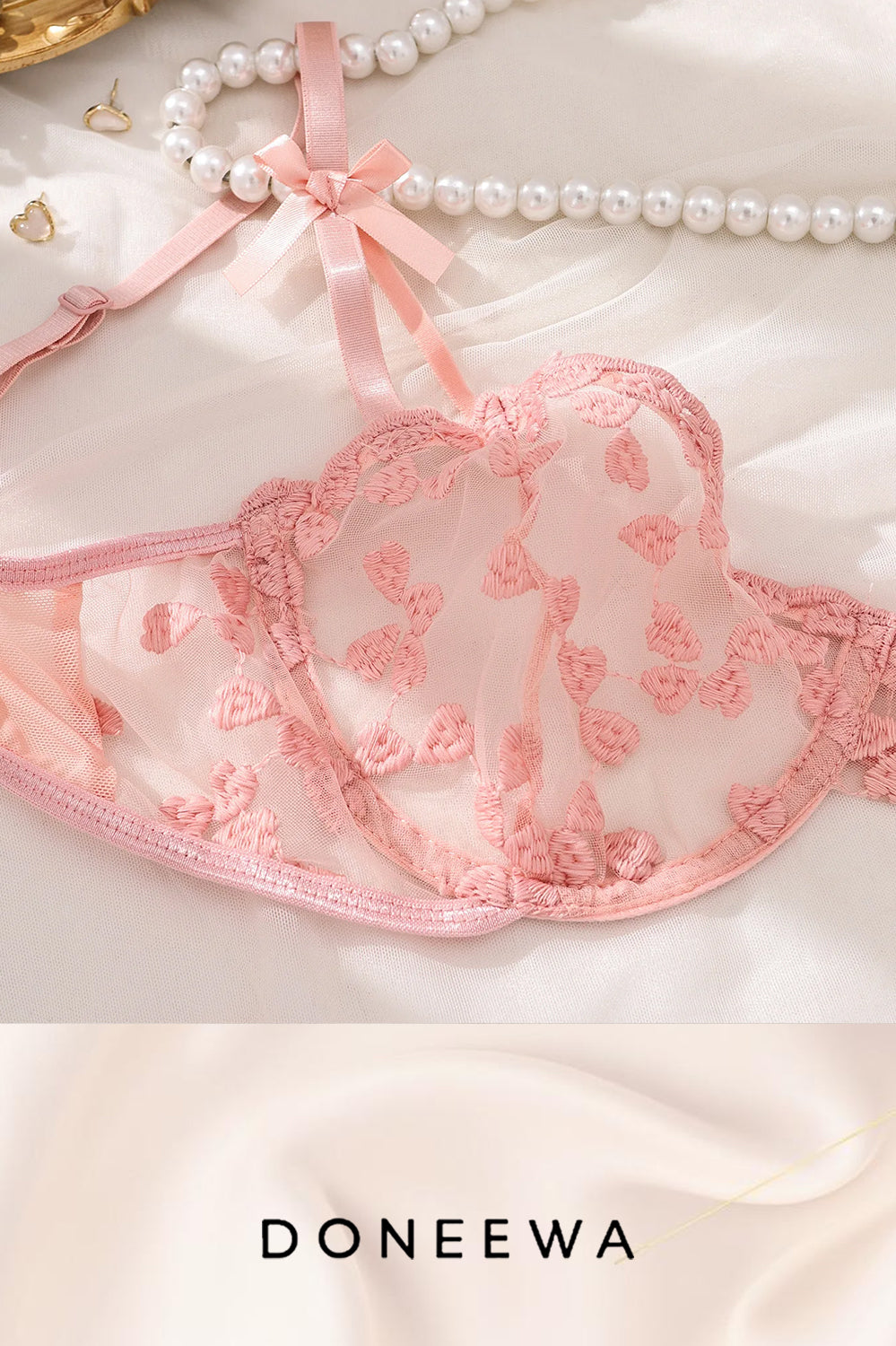 Romantic Blossom Mesh Lingerie Set with 3D Floral Appliqué – Blush Pink Seduction
