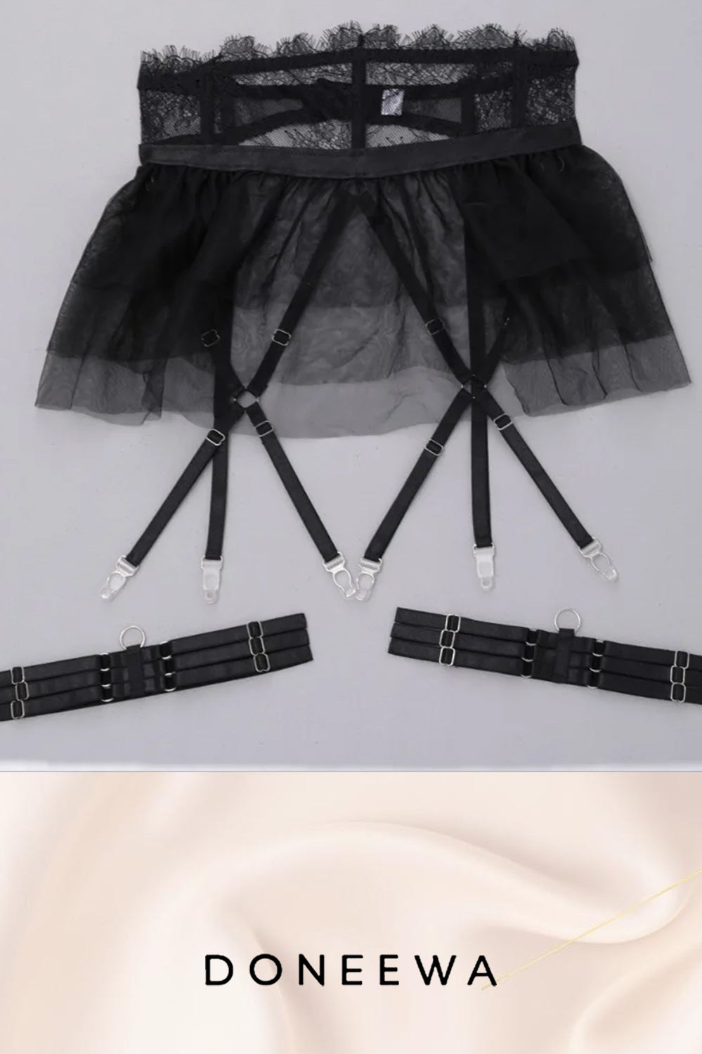 Seductive Mesh & Tulle Garter Lingerie Set – Black & Red Temptation