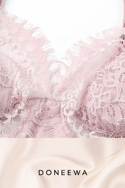 Satin Obsession Lace Panel Nightdress with Sheer Back – Moonlight Seduction
