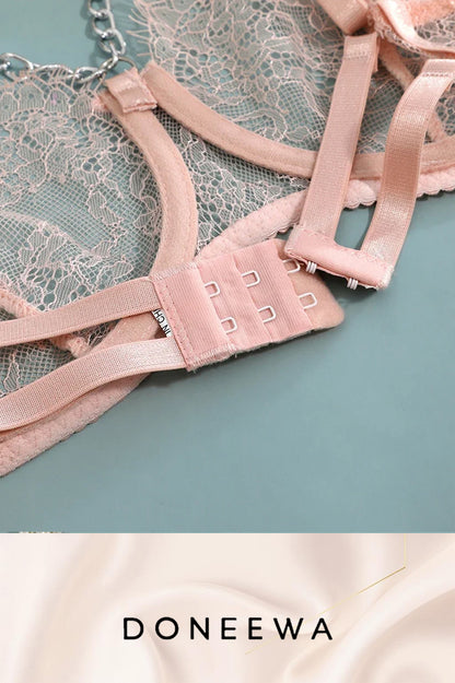 Turquoise Feather & Chain Lace Lingerie Set – Angelic Temptation Edition
