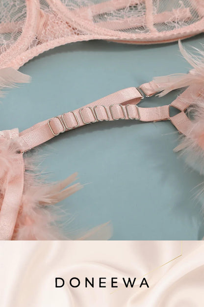 Turquoise Feather & Chain Lace Lingerie Set – Angelic Temptation Edition
