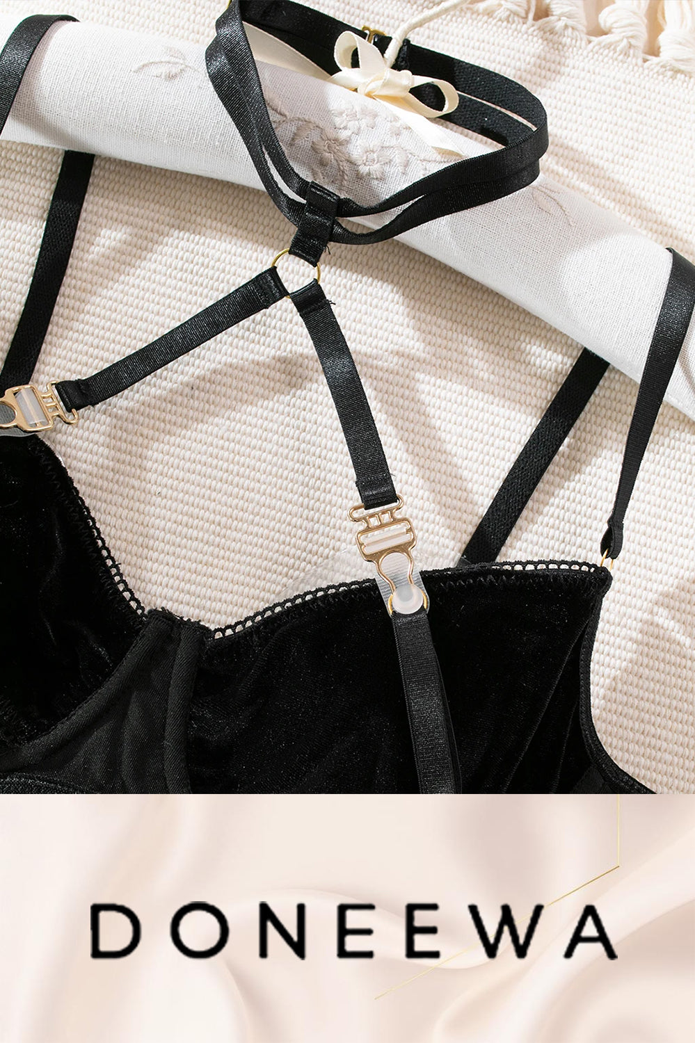 Seductive Velvet Harness Lingerie Set – Adjustable Two-Piece Elegance