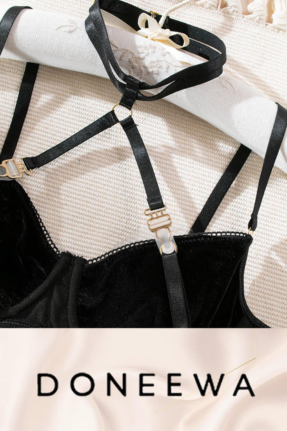 Seductive Velvet Harness Lingerie Set – Adjustable Two-Piece Elegance