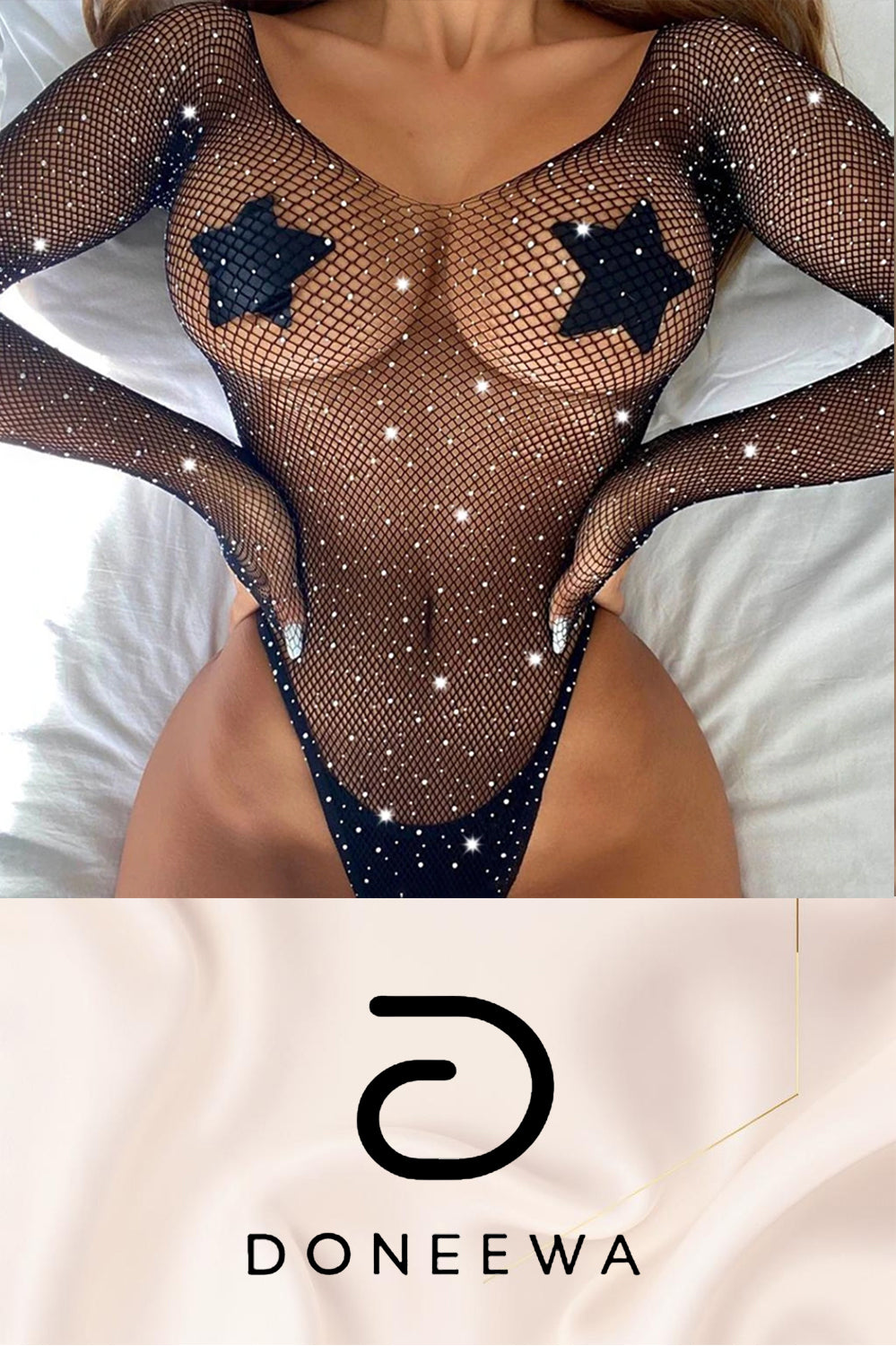 Sparkling Rhinestone Fishnet Bodysuit – Glamour Mesh Seduction