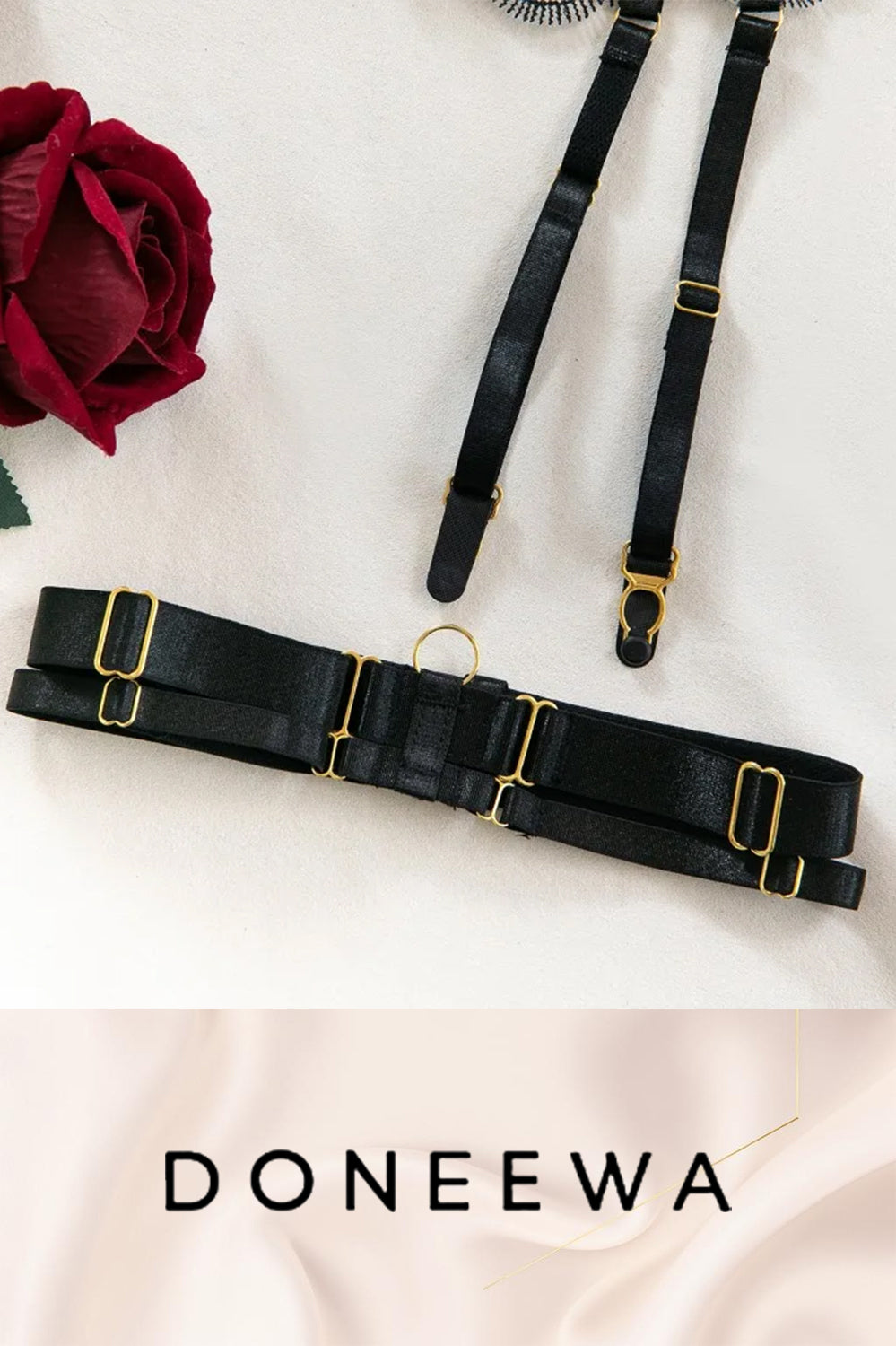 Luxury Black Lace 5-Piece Garter Lingerie Set – Royal Elegance