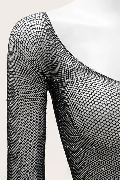 Lace Mesh Bodystocking with Sparkling Rhinestones - One Size Fits Most