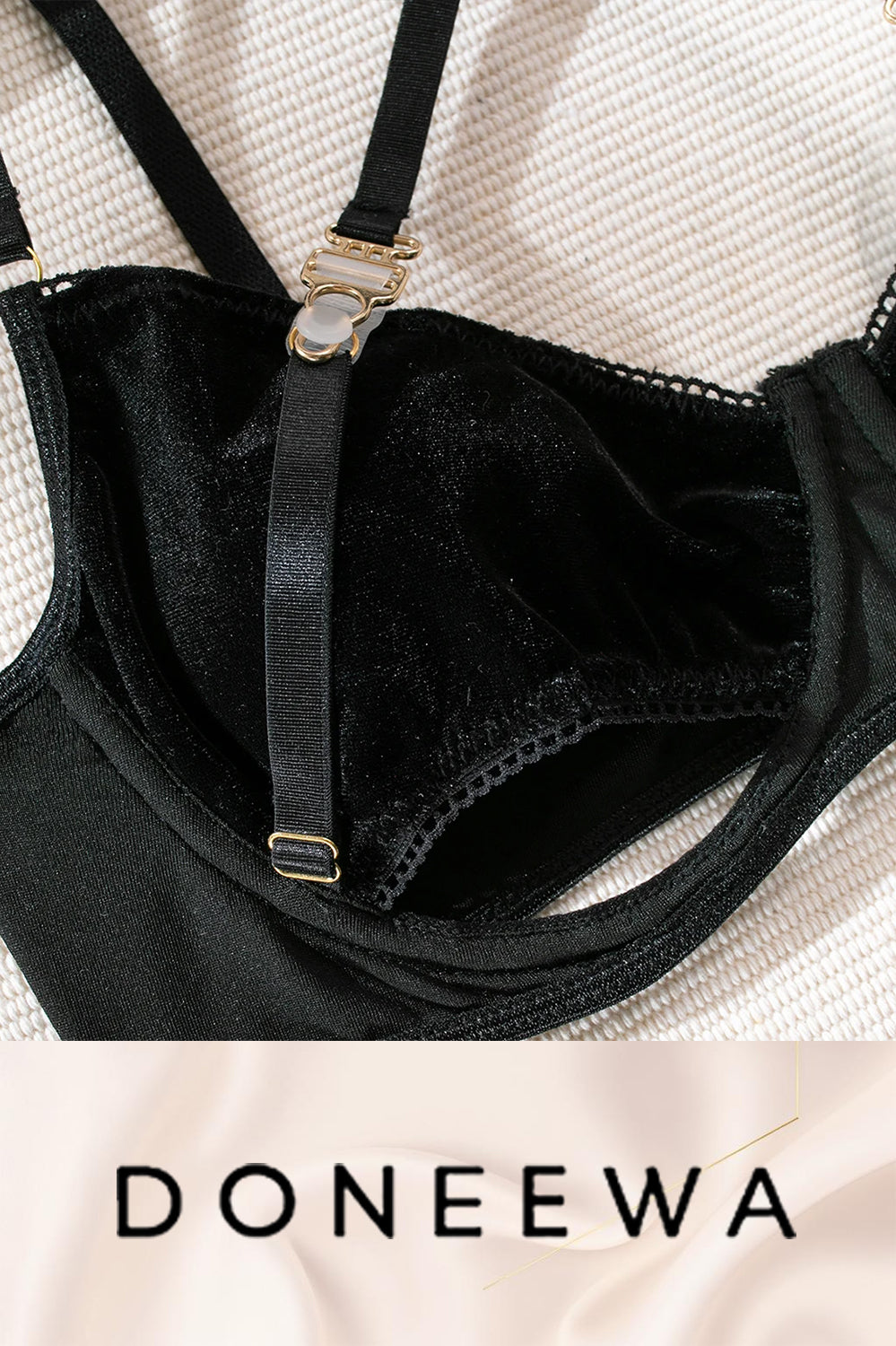 Seductive Velvet Harness Lingerie Set – Adjustable Two-Piece Elegance