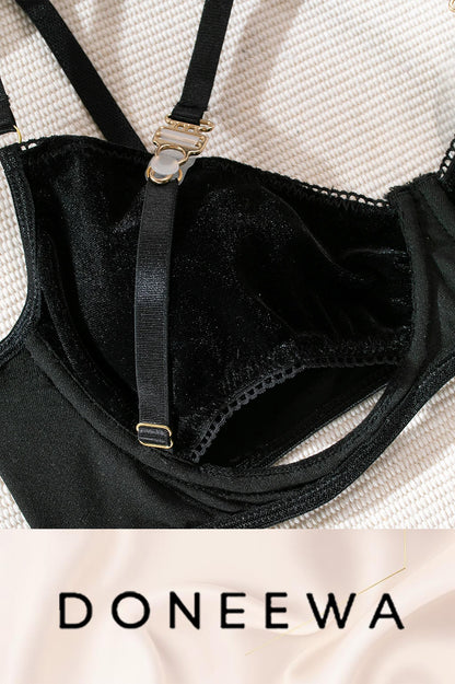 Seductive Velvet Harness Lingerie Set – Adjustable Two-Piece Elegance